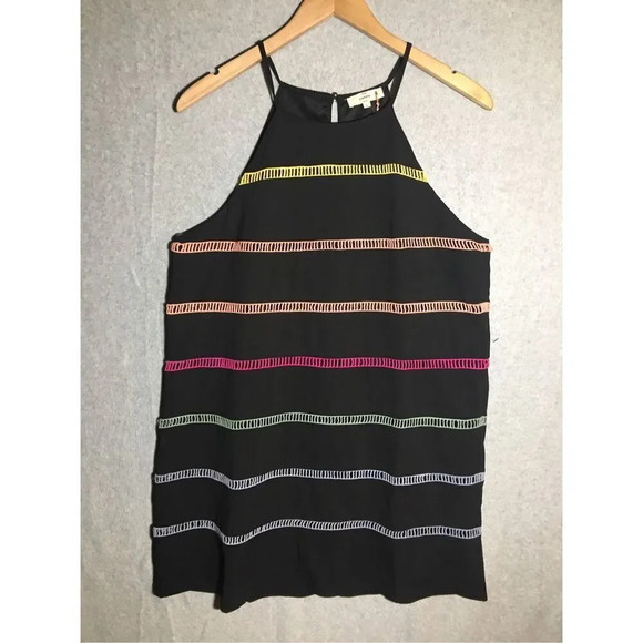 Womens NWT Entro Dress Black Colorful Crochet Paneling Striped Dress Eras Tour - Picture 1 of 6